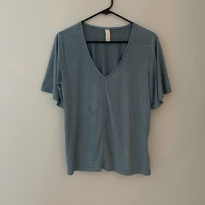 Soft Suede Flutter V-Neck | Short Sleeve